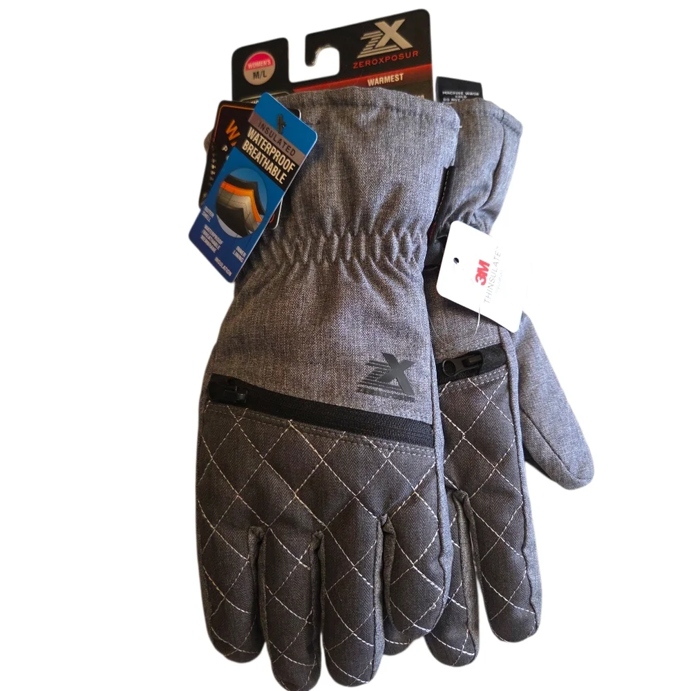 ZeroXposur Size Small-Medium Gray Insulated Winter Gloves Heat Warmer Pocket NWT